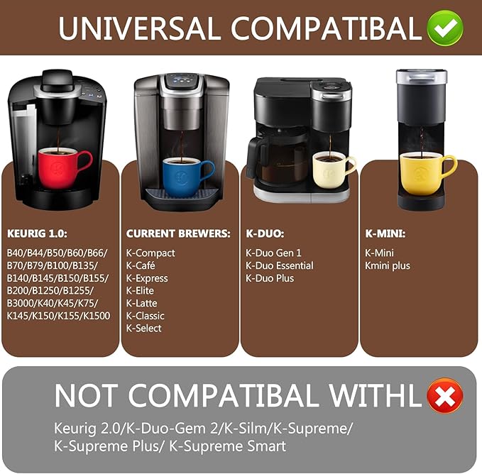 2 Pack Reusable K Cups Coffee Pods for Keurig 1.0, Stainless Steel Refillable K Cup Metal Coffee Filter with Scoop & K Cup Cleaning Brush, BPA-Free, Eco-Friendly