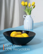 54 OZ Salad Bowl Set of 2, Opal Glass 9.5 inch Serving Dishes for Salad, Fruit, Kitchen Microwave & Dishwasher Safe, Black