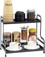2-Tier Metal Organizer Shelf for Bathroom & Kitchen - Heavy Duty Countertop Storage, Under Sink Cosmetic & Spice Organizer with Non-Slip Base, Easy Assembly