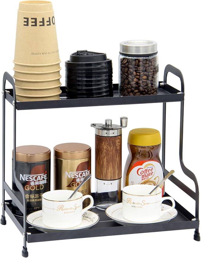 2-Tier Metal Organizer Shelf for Bathroom & Kitchen - Heavy Duty Countertop Storage, Under Sink Cosmetic & Spice Organizer with Non-Slip Base, Easy Assembly