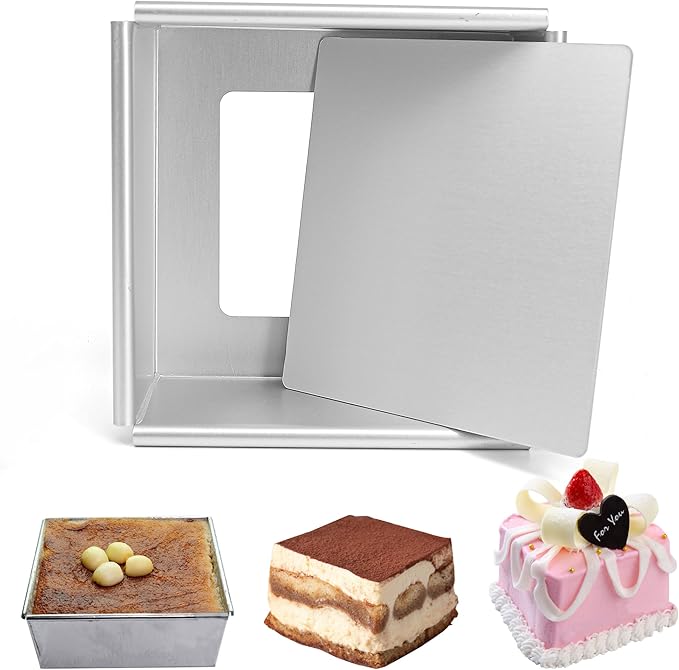 4 Inch Square Aluminum Cheesecake Pan with Removable Loose Bottom for Baking, Cake Mold Bakeware (4.4'' x 4.4'' x 2'')