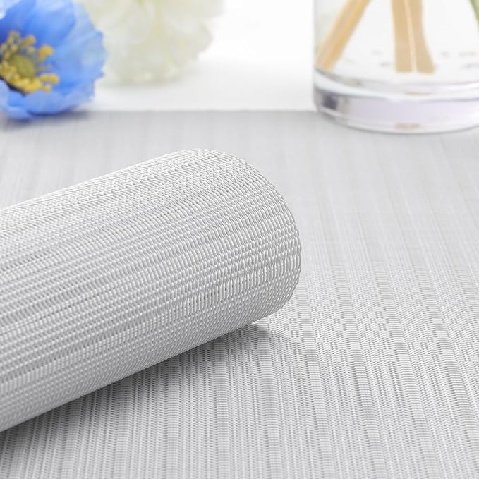 Myir JUN Placemats Set of 8, Vinyl Woven Placemats Place Mats Indoor Set of 8 Washable Table Mats Non-Slip Place mats for Dining Table (White Smoke, Set of 8)