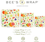 Bee's Wrap Beeswax Wraps for Food - Fresh Fruit 3 Pack (S, M, L) Made in USA Reusable & Organic Food Wraps, Sandwich Wrap & Bowl Covers - Eco-Friendly Alternative to Aluminum Foil & Plastic Wrap