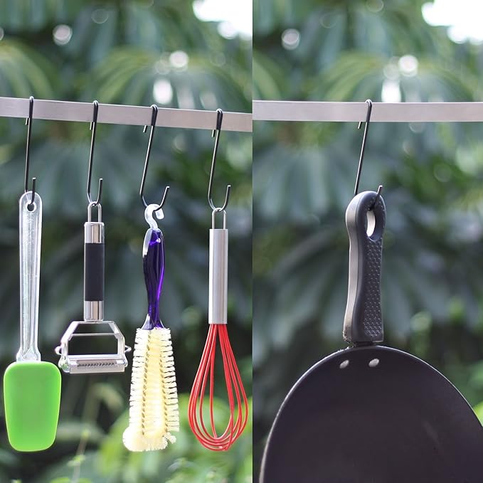 12-Pack 4.2 Inches Black Antistatic coating Steel S hook Cookware Universal Pot Rack Hooks Sturdy Hanging Hooks - Multiple uses for Kitchenware, Pots, Utensils, Plants, Towels