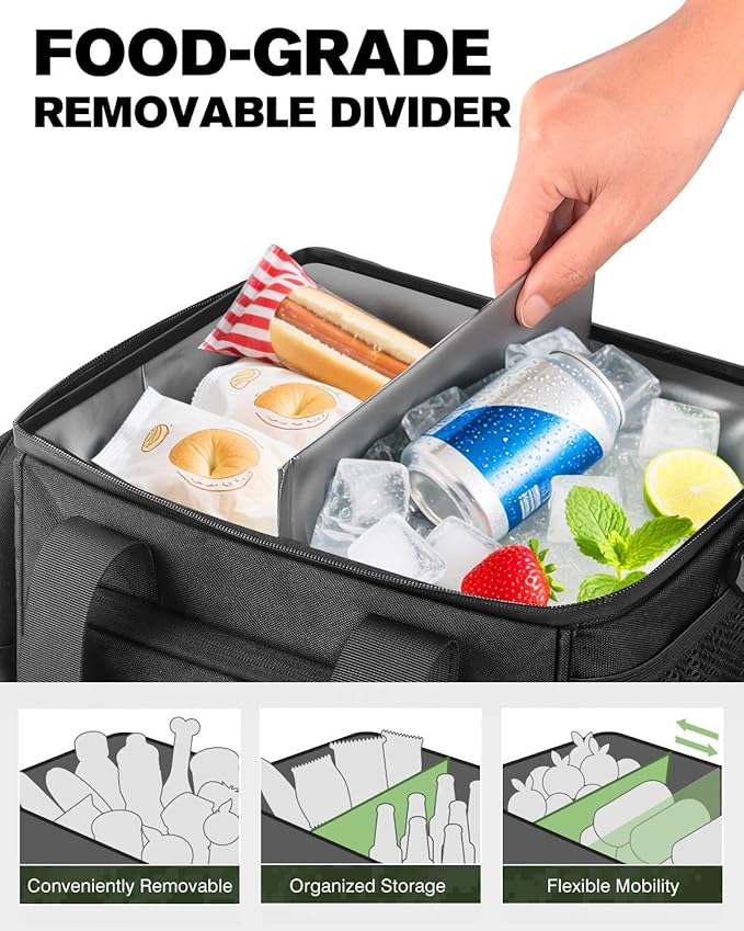 Tactical Lunch Box for Men - 15L Large Heavy Duty Insulated Lunch Bag for Adults Waterproof Construction Cooler Lunchbox for Work with Detachable MOLLE Bags (Black, 15L)