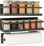 Magnetic Spice Rack For Refrigerator Magnetic Fridge Shelf For Kitchen Spice Organizer Magnetic Shelf For Fridge Space Saving Black 2 Pack With Magnetic Paper Towel Holder