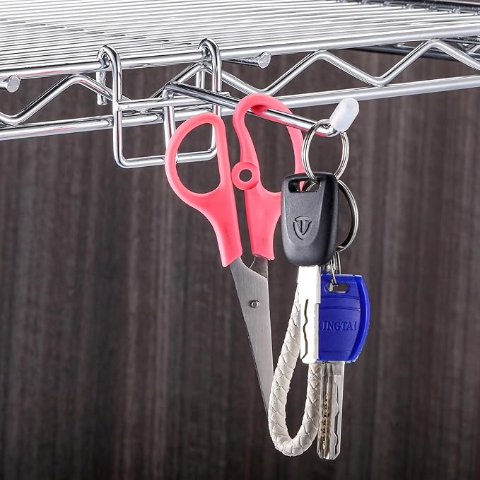 8 Pcs Accessory Hooks for Wire Shelving with Rubber Cover Heavy Duty Metal Hooks for Hanging Kitchen Utensils Wire Shelf Accessories Room Organization (Silver)