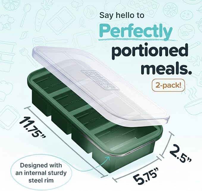 Souper Cubes 1 Cup Silicone Freezer Molds - Soup Cubes Perfect for Freezing Broth, Rice, Leftovers and More - Silicone Freezer Trays with Lids for Meal Prep - Kale - 1-Pack