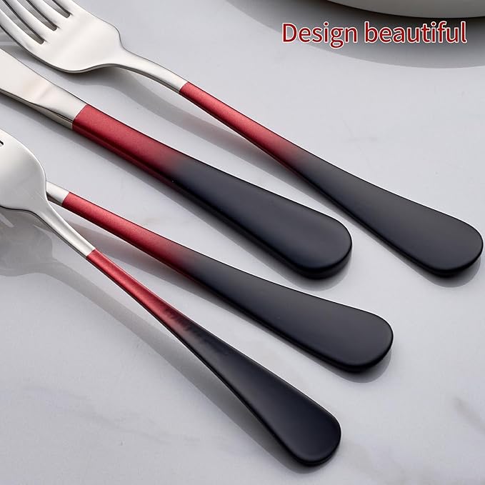 Colorful Silverware Set 20 Piece 18/0 Stainless Steel Flatware red and black Handle Cutlery Set Service for 4 Fork Knife Spoon Set Mirror Finish Dishwasher Safe