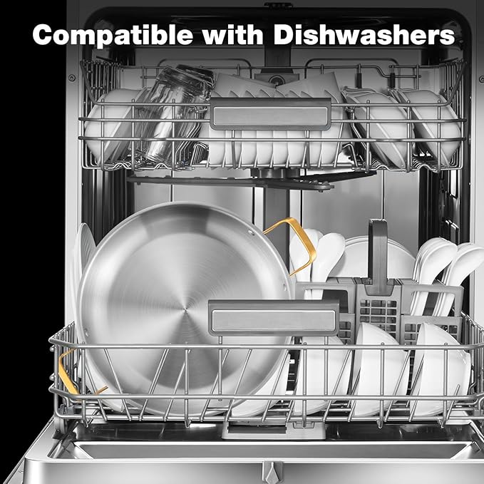 14 Inch Stainless Steel Paella Pan with Lid,Frying Pan, Tri-Ply Even Heating, Induction Ready & Dishwasher Safe – Great for Camping, Parties, Family Gatherings