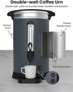 80 Cups Large Coffee Urn with Double Wall Insulation, 12L/3.2 Gallon Stainless Steel Commercial Electric Coffee Maker with Hot Drinks and Hot Water, for Weddings, Parties, Catering, and Buffets