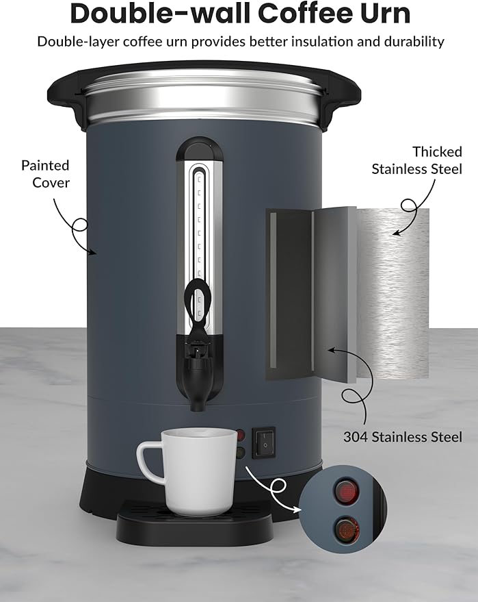 80 Cups Large Coffee Urn with Double Wall Insulation, 12L/3.2 Gallon Stainless Steel Commercial Electric Coffee Maker with Hot Drinks and Hot Water, for Weddings, Parties, Catering, and Buffets