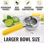 Zulay Lemon Squeezer Stainless Steel with Premium Heavy Duty Solid Metal Squeezer Bowl and Food Grade Silicone Handles - Large Manual Citrus Press Juicer and Lime Squeezer Stainless Steel (Yellow)