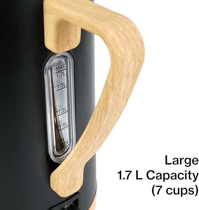 1.7L 1500W Wide Mouth Electric Kettle - Stainless Steel Interior - Rapid-Boil - Auto Shut-Off, Boil-Dry Protection, Cool-Touch, LED Indicator - Black by The Display Guys