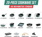 Blue Diamond 20 Piece Cookware and Bakeware Set, Diamond Infused PFAS-Free Ceramic Nonstick Pots and Pans, Durable Nontoxic Metal Utensil Safe & Scratch Resistant, Dishwasher & Oven Safe, Green
