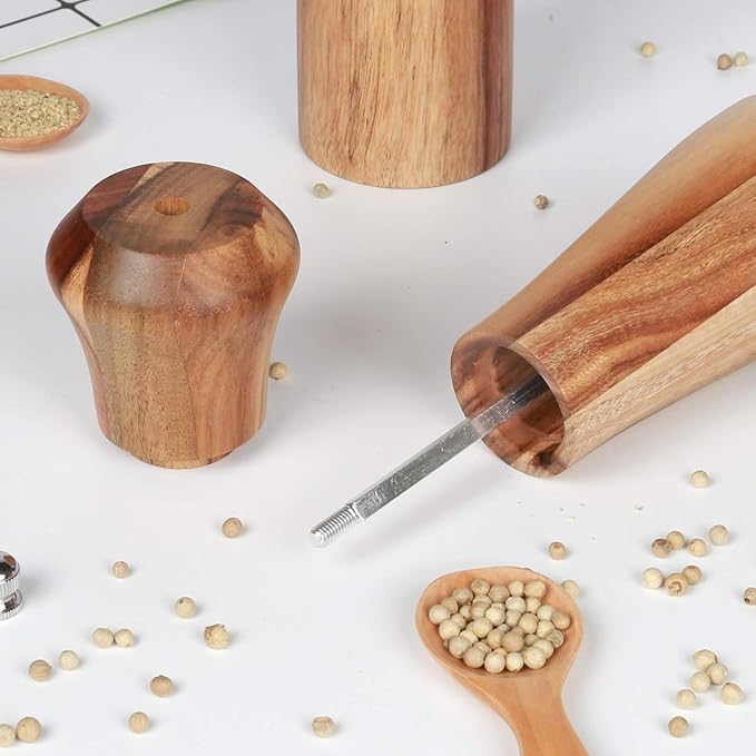 KKC HOME ACCENTS Wooden Salt and Pepper Shakers,Wooden Salt and Pepper Grinder Mill Set Refillable,Acacia Wood, 10 Inch