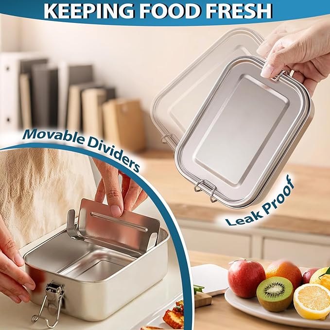 Stainless Steel Bento Box 3 Pack 304 Stainless Steel Lunch Box,Leak Proof Metal Lunch Box With Lids(81oz/47oz/29oz) Bento Box Stainless With 3 Compartments