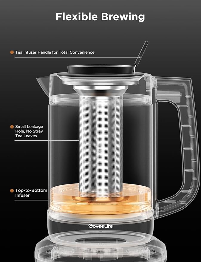 GoveeLife Smart Electric Kettle with Tea Infuser for Loose Leaf, 1.7 L Electric Tea Kettle with Brewing Program, Variable Temperature Control, 2 H Keep Warm & Auto Shut off, BPA Free, Sliver