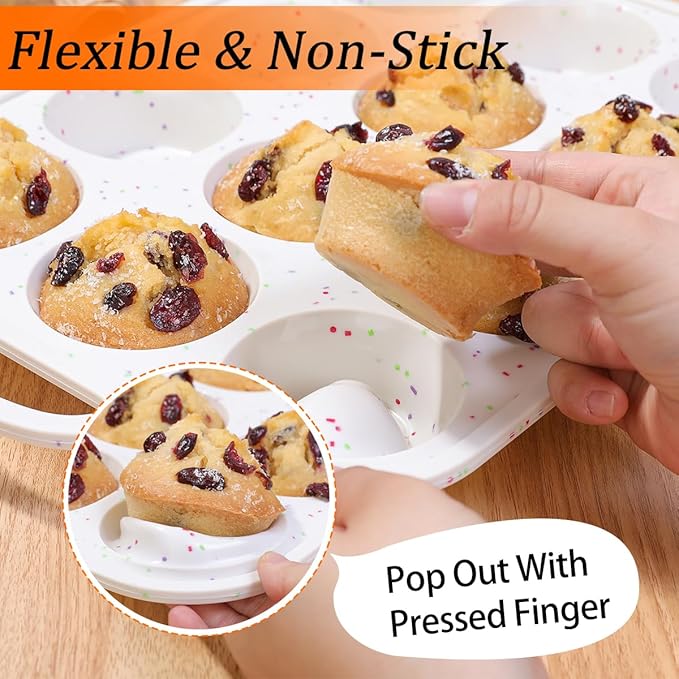 Silicone Muffin Pan, with Metal Reinforced Frame 2.8 Inch Regular Size Silicone Cupcake Pan Nonstick 12 Cups for Baking Homemade Muffins, Cupcakes, Egg Bites 2 Pack Dishwasher Safe BPA Free