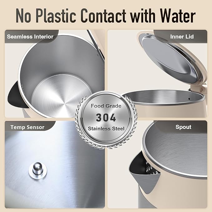 Mecity Electric Kettle 1.7L Touch Screen Temperature Control Water Boiler, No Plastic Contact with Water. 6 Preset Temperature Programs, 2 Hours Keep Warm, Stainless Steel