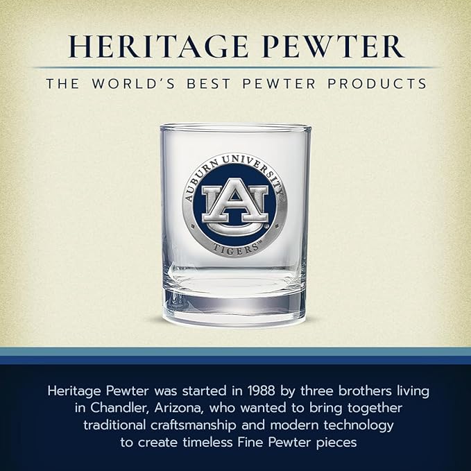 Heritage Pewter Auburn Double Old Fashion | Double Rocks Glass 14 OZ for Liquor | Expertly Crafted Pewter Glass