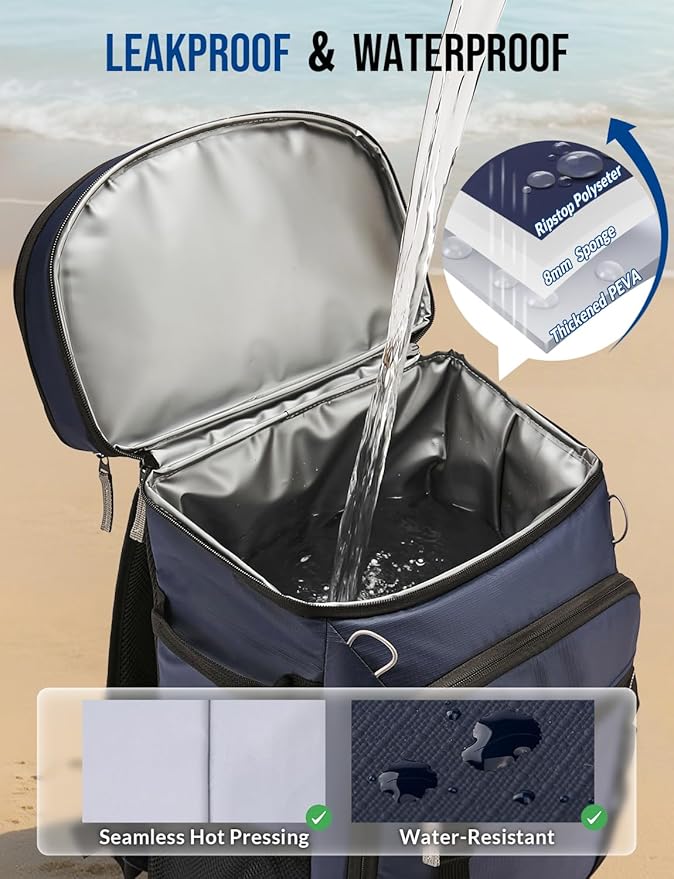 Backpack Cooler Insulated Leak Proof 36/40 Cans Large Capacity Soft Insulated Cooler Bag Lightweight Lunch Backpack for Men Women Work Travel Beach Camping Picnic Hiking - Navy Blue
