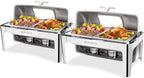 ROVSUN 2 Pack Roll Top Chafing Dish Buffet Set,9 Quart Rectangular NSF Stainless Steel Chafer for Catering,Buffet Servers and Warmers Set with Glass Window for Wedding, Party, Banquet,2 Half Size