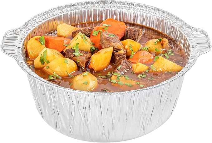 Foil Lux 3.5 Quart Pans And Lids, 100 Disposable Pots With Lids - Oven-Ready, Stove Compatible, Aluminum Foil Baking Pans, Freezable, For Outdoor Camping, Vacation, Picnic, And More - Restaurantware