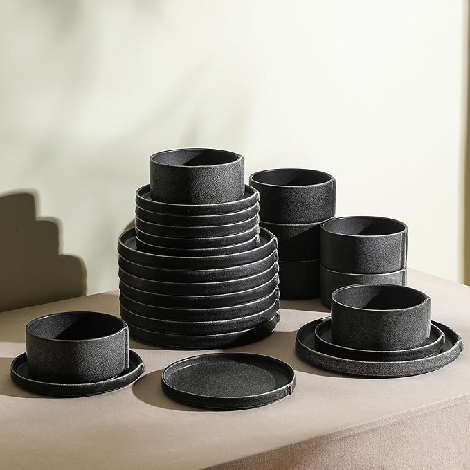 Stone Lain Bao 24-Piece Dinnerware Set Stoneware, Charcoal