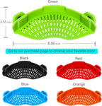 Clip On Strainer Silicone Pots and Pans, AUOON Pasta Strainer Clip on Food Strainer for Meat Vegetables Fruit Silicone Kitchen Colander, Green