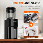 Anti-static Conical Burr Coffee Grinder, Adjustable Electric Mill, 38 Precise Grind Settings, Precision Timer, for Espresso, Drip and French Press, Black