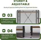 Baker’s Rack, Microwave Oven Stand with Bamboo Frame, 35.43" Coffee Bar with Wire Basket & 6 Hooks, 3-Tier Kitchen Storage Shelf Stand for Kitchen, Living Room, Office, Rustic Brown