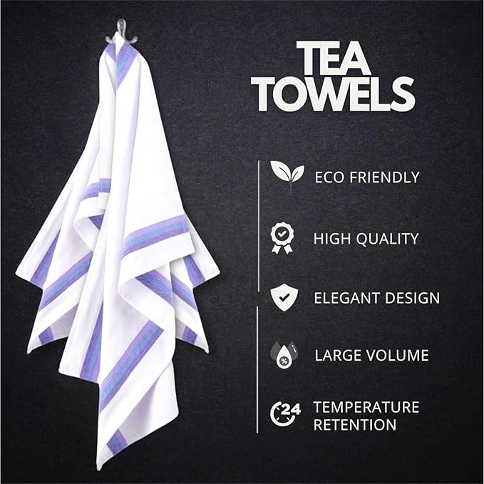 Premium Kitchen Towel (28”x20”, 6 Pack) 100% Cotton Dish Towels Cloths Large Hand Towels Tea Towels for Kitchen with Hanging Loop, Reusable Cleaning Cloths, Fast Dry Lint Free Linen | Blue Shades