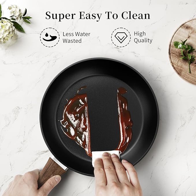 Frying Pan Set With Lids - Non Stick Frying Pans Set 3 Pcs, Nonstick Skillet Pans Set Egg Omelette Pan W/Lid, PFOA Free, Induction Non Toxic Cooking Black Pan Set