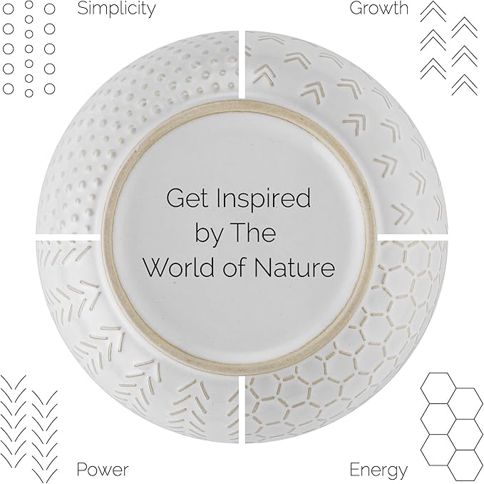 Stoneware Dinnerware Sets Service for 4, 12 pcs Reactive Glaze Plates and Bowls Sets, Embossed Boho Ceramic Dish Set, Highly Chip and Crack Resistant Farmhouse Plate Set, Ivory White