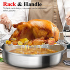 Roasting Pan, 21x13x11 Inch, Silver, Rectangular, Stainless Steel, 25LB Capacity, Turkey & Chicken Roaster with Rack and Lid