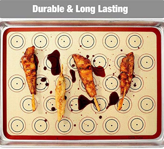Macaron Silicone Baking Mat - Set of 2 Non Stick Silicon Macaroon Baking Sheet Cookie Liner(BPA Free/Reusable/Half Sheet),Perfect Cooking Kit for Macarons,Pastry,Cake and Bread Making (Red)