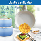 20pcs Ceramic Cookware Set Nonstick, Detachable Handle Pots and Pans Set, Non Toxic,No PFAS & PTFE & PFOA, Dishwasher/Oven Safe, RV Kitchen Set Removable Handle for Cooking, Blue