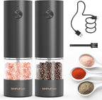 SIMPLETASTE Electric Salt and Pepper Grinder Set Rechargeable with LED Light and Dust Cover, Automatic Pepper Mill Shakers with Adjustable Coarseness, One Hand Operation for Kitchen, Dining, Gifting