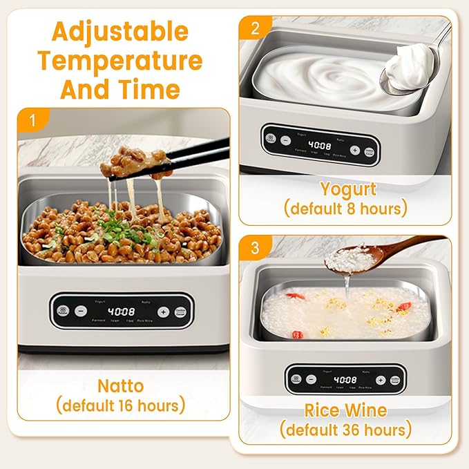 Yogurt Maker Machine, Automatic Yogurt Maker with Constant Temperature Control & Smart Timer, Digital Greek Yogurt Machine for Home, Includes 9x100ML/3.4oz Glass Jars & 1.6L Stainless Steel Liner