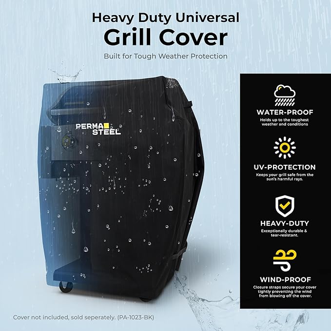 Permasteel 3-Burner Propane Gas Grill, 30,000 BTUs BBQ Grill with Cast Iron Grates, Foldable Side Tables & Tool Hooks, Outdoor Grill, Azure
