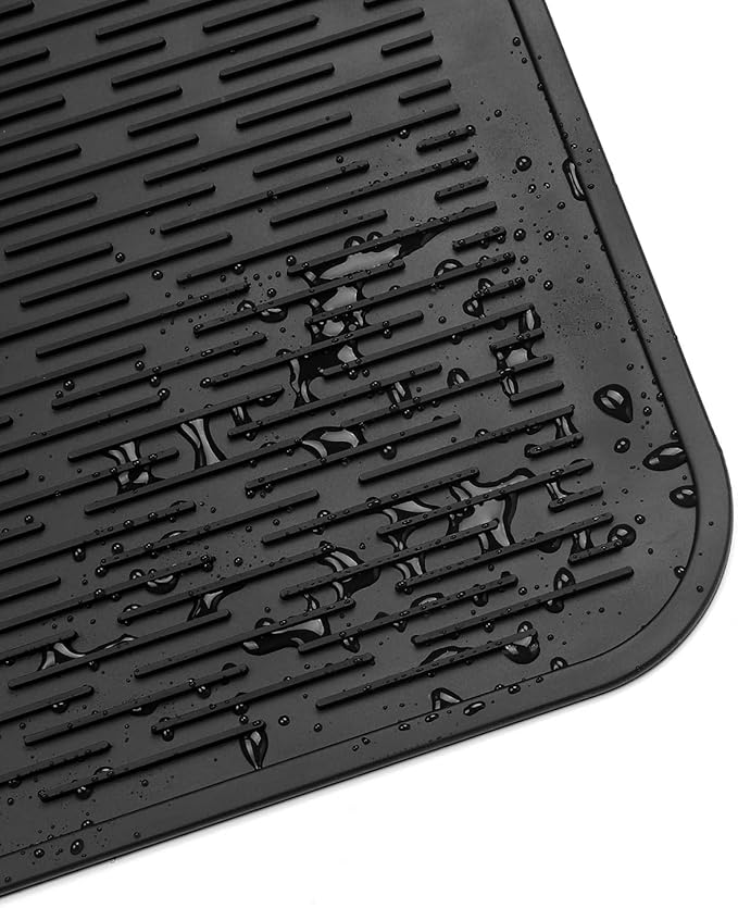 Silicone Dish Drying Mat for Multiple Usage,Easy clean,Eco-friendly,Heat-resistant Silicone Mat for Kitchen Counter or Sink,Refrigerator or Drawer Liner Black 2XL 24 inches x 18 inches