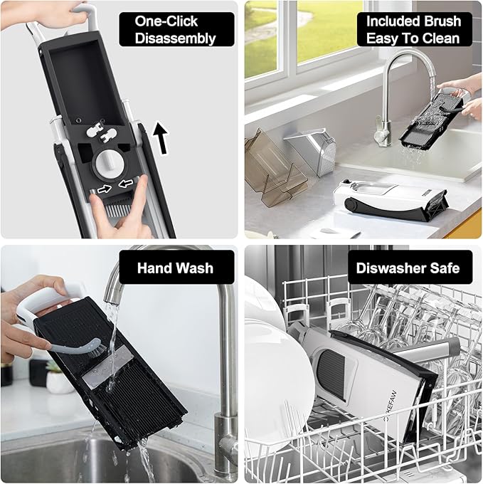 Upgrade Safe Mandoline Slicer for Kitchen, 5 in 1 Vegetable Chopper, Mandolin Potato Slicer with Thickness Adjuster, French Fry Cutter, Veggie Dicer Faster Kitchen Slicer for Meal Prep Black