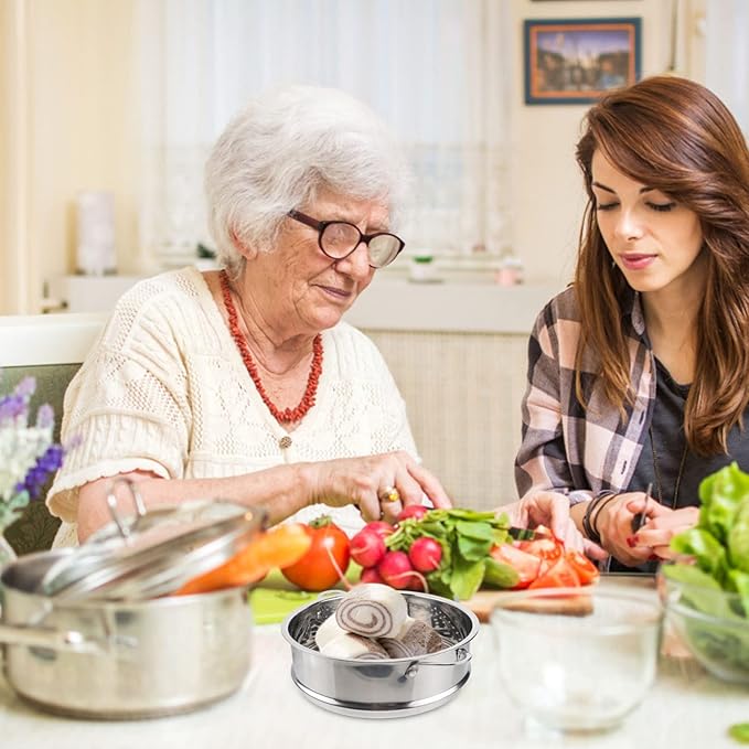 DOITOOL Stainless Steel Steamer Pot 8.66 Inches Double Handle Steamer Basket for Dumplings Vegetables and Tamales 22Cm Insert for Home Cooking