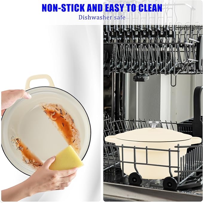 CUKOR 7QT Dutch Oven Pot With Lid, Enameled Cast Iron Dutch Ovens for Sourdough Bread Baking, Non-Stick Ceramic Dutch Oven Cooking Pot, Oven Safe, White (10 Pcs Bread Paper Liners)