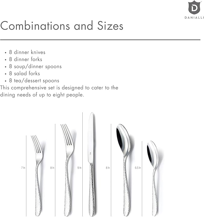 Hammered Silverware Set | Premium 18/10 Stainless Steel Flatware Service for 8 | Heavy-Duty & Dishwasher Safe | Built to Last (40-Piece, Fidenza Hammered)