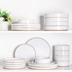 AmorArc Ceramic Dinnerware Sets for 8, 24 Pieces Handpainted Plates and Bowls Set with Rustic Terracotta Underside, Scratch Resistant Stoneware Dishes Set, Dishwasher & Microwave Safe