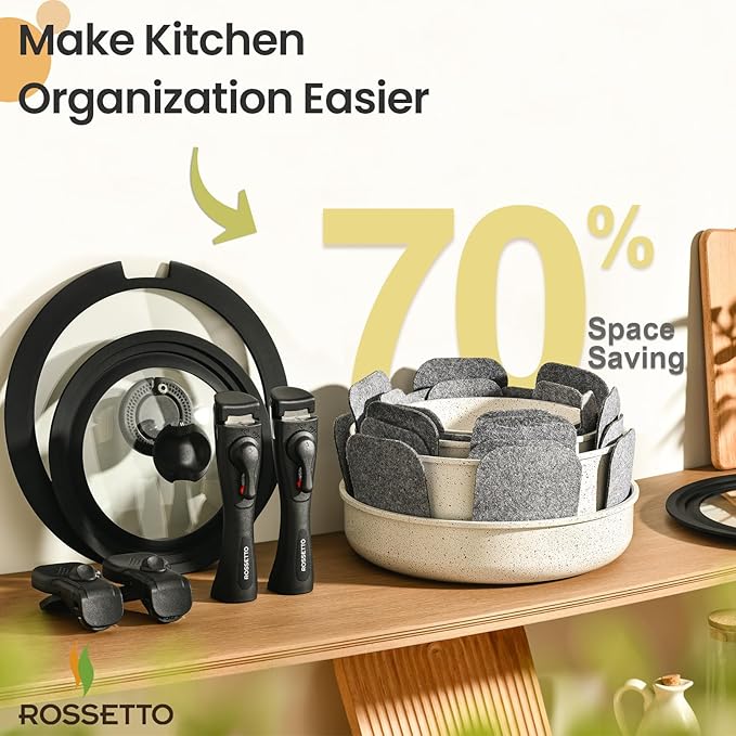 23 Pcs Nonstick Pots and Pans Set with 4 Detachable Handle, Ceramic Cookware Set Non Toxic, Induction Dishwasher Oven Safe Cookware Set, RV Kicthen Set Removable Handle, White Granite