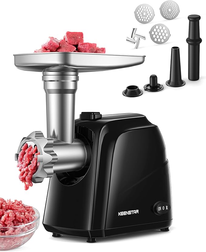 Electric Meat Grinder, Sausage Stuffer Maker Food Grinder with Blade & 3 Plates, Sausage Stuffer Tubes & Kubbe Kit, Heavy Duty Meat Mincer Machine for Home Kitchen Use
