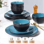 Plates and Bowls Sets for 4 - CJDC-QUELO 12-Piece Stoneware Dinnerware Sets, Ceramic Dishware Set for Indoor Kitchen Use and Formal Dining, Chip and Scratch Resistant Microwave Dishwasher Safe
